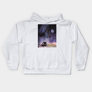 Sailship at rough Sea under a Galaxy Sky Kids Hoodie